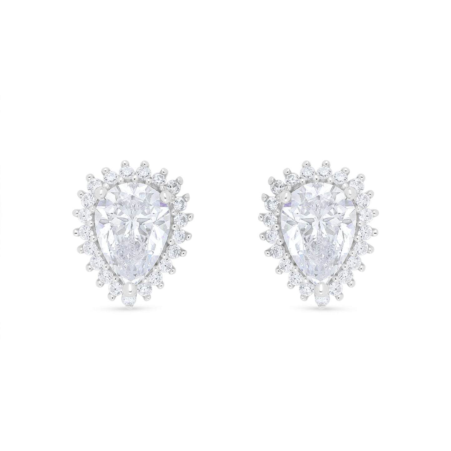 Sterling Silver 925 Earring Rhodium Plated Embedded With White Zircon