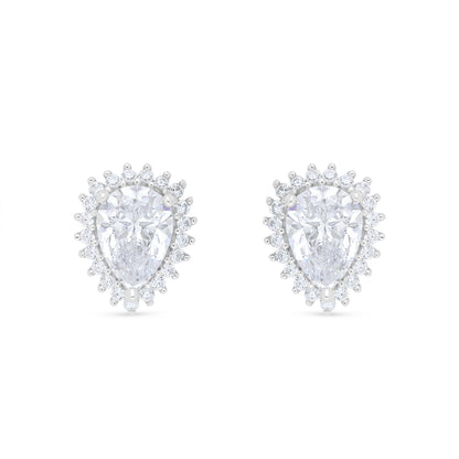 Sterling Silver 925 Earring Rhodium Plated Embedded With White Zircon
