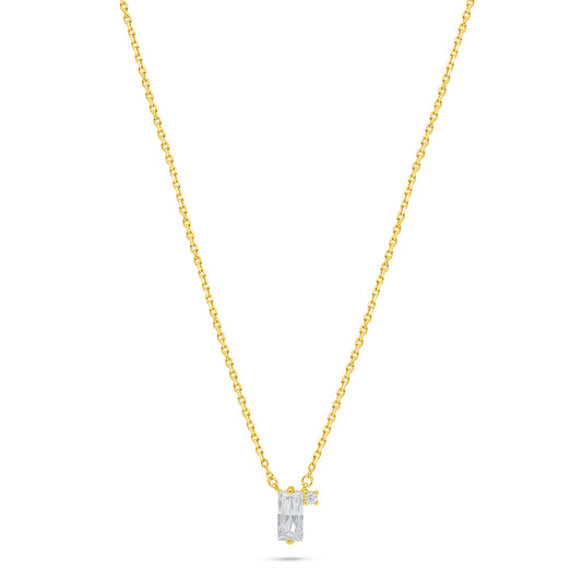 Sterling Silver 925 Necklace Golden Plated Embedded With Diamond Zircon And White Zircon