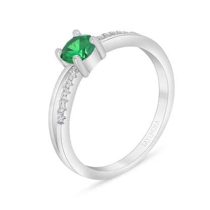 Sterling Silver 925 Ring Rhodium Plated Embedded With Emerald Zircon And White Zircon