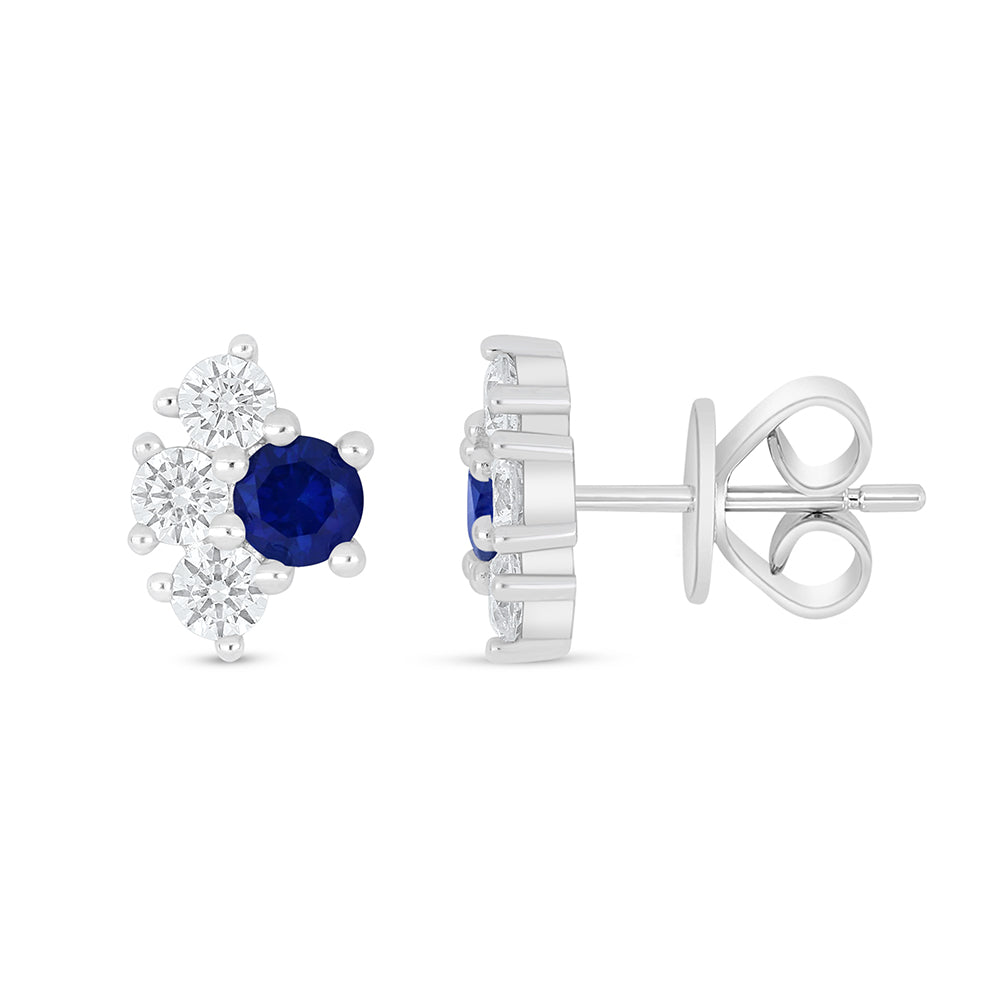 Sterling Silver 925 Earring Rhodium Plated Embedded With Sapphire Corundum And White Zircon