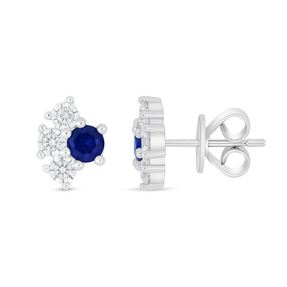 Sterling Silver 925 Earring Rhodium Plated Embedded With Sapphire Corundum And White Zircon