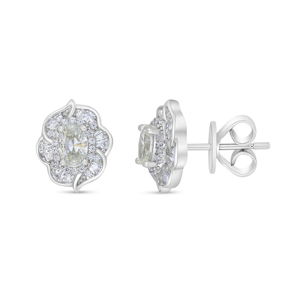 Sterling Silver 925 Earring Rhodium Plated Embedded With Diamond Zircon And White Zircon