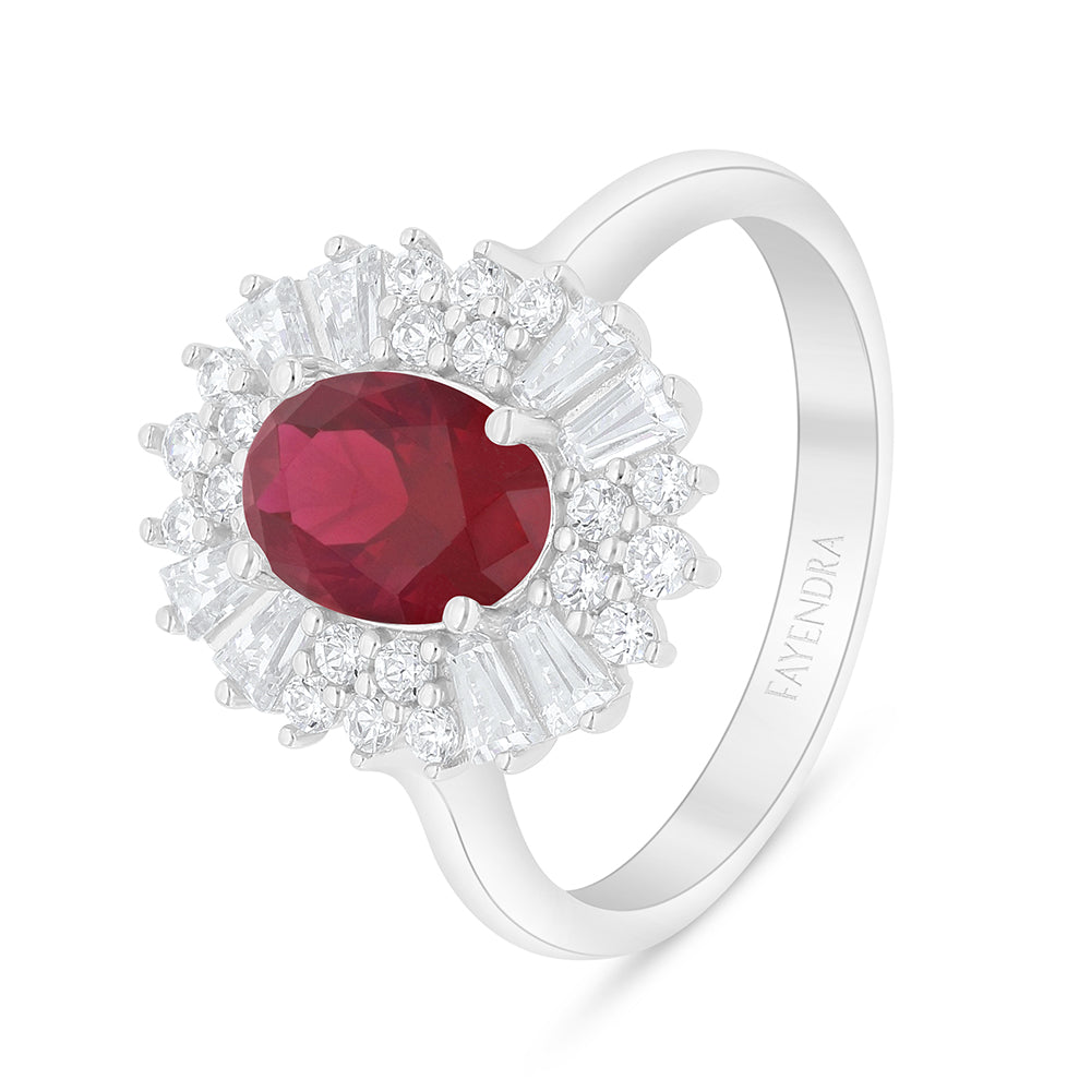Sterling Silver 925 Ring Rhodium Plated Embedded With Ruby Corundum And White Zircon