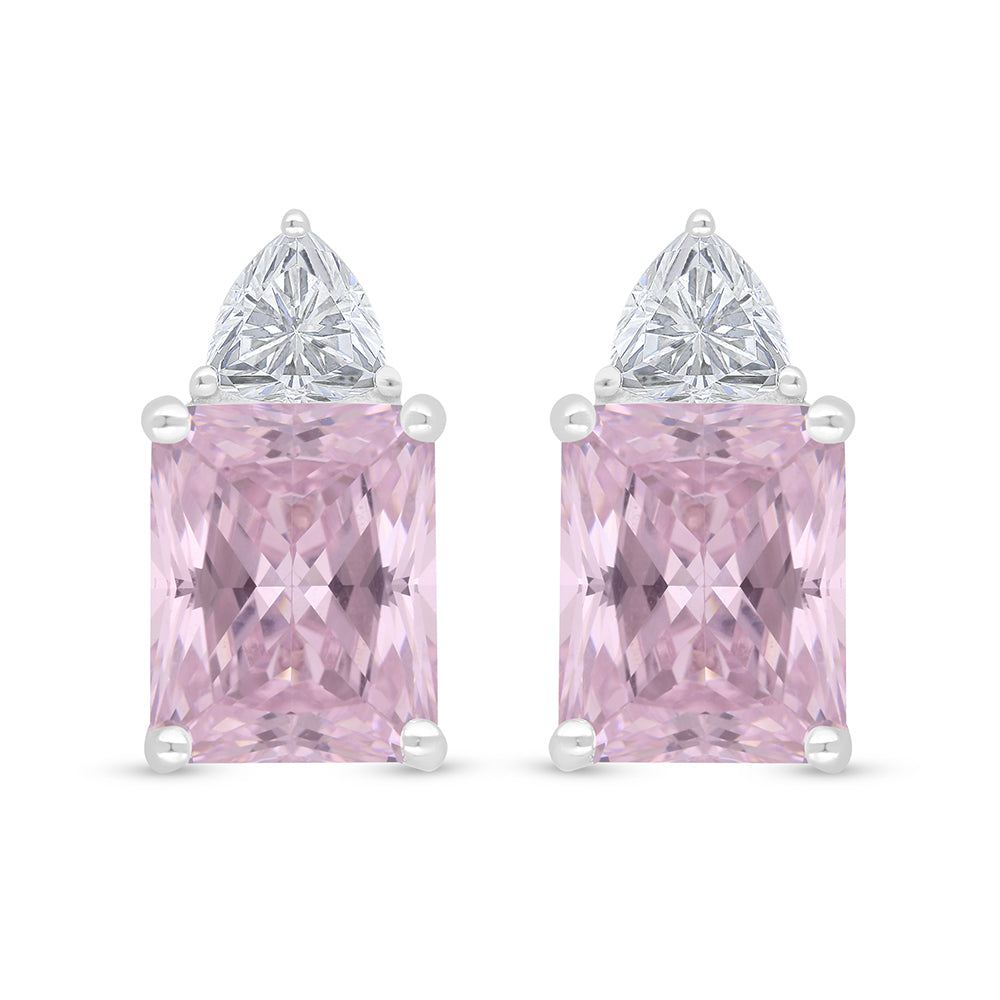 Sterling Silver 925 Earring Rhodium Plated Embedded With Pink Zircon And White Zircon