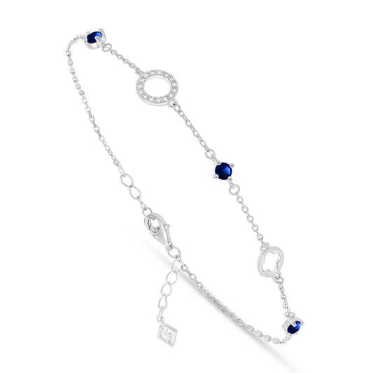 Sterling Silver 925 Bracelet Rhodium Plated Embedded With Sapphire Corundum