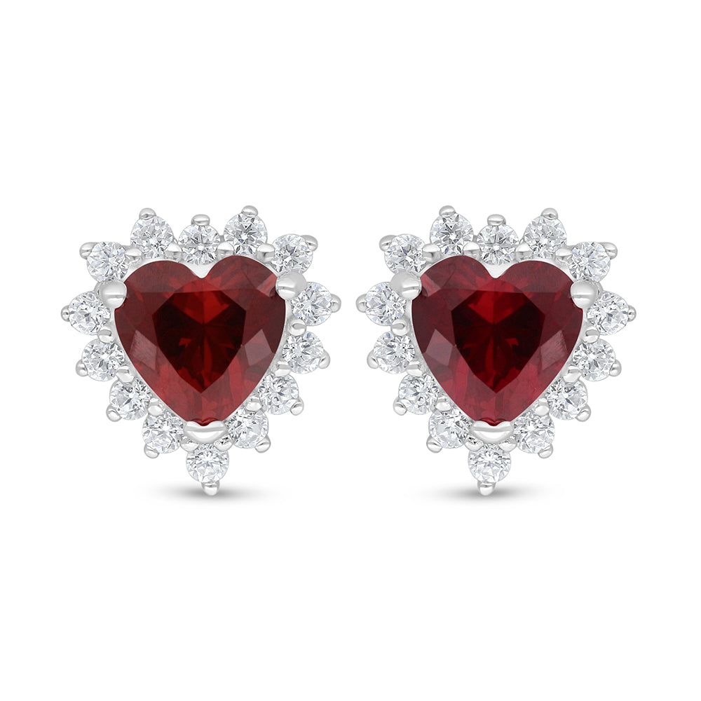 Sterling Silver 925 Earring Rhodium Plated Embedded With Ruby Corundum And White Zircon