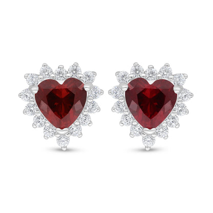 Sterling Silver 925 Earring Rhodium Plated Embedded With Ruby Corundum And White Zircon