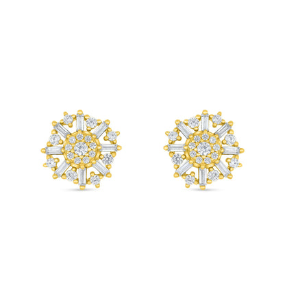 Sterling Silver 925 Earring Golden Plated Embedded With White Zircon