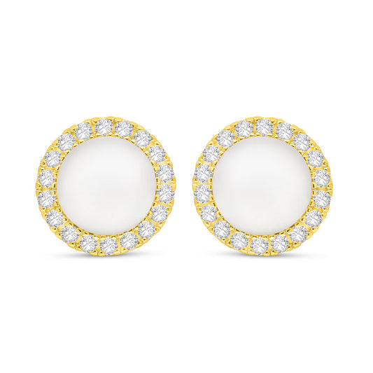 Sterling Silver 925 Earring Golden Plated Embedded With White Shell Pearl And White CZ