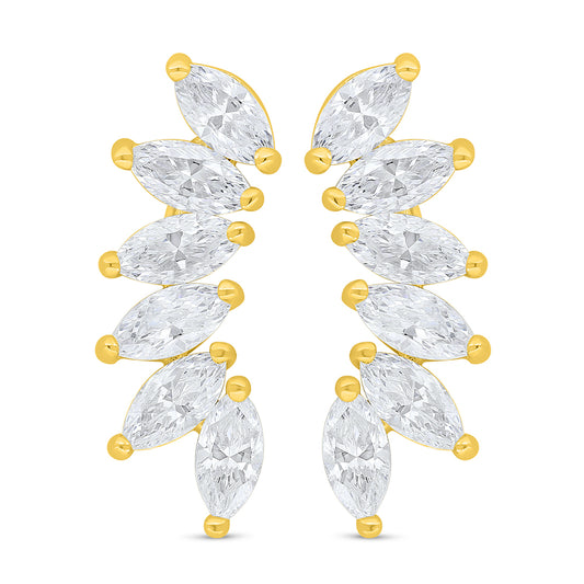 Sterling Silver 925 Earring Golden Plated Embedded With White Zircon