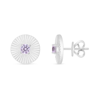 Sterling Silver 925 Earring Rhodium Plated Embedded With Pink Zircon