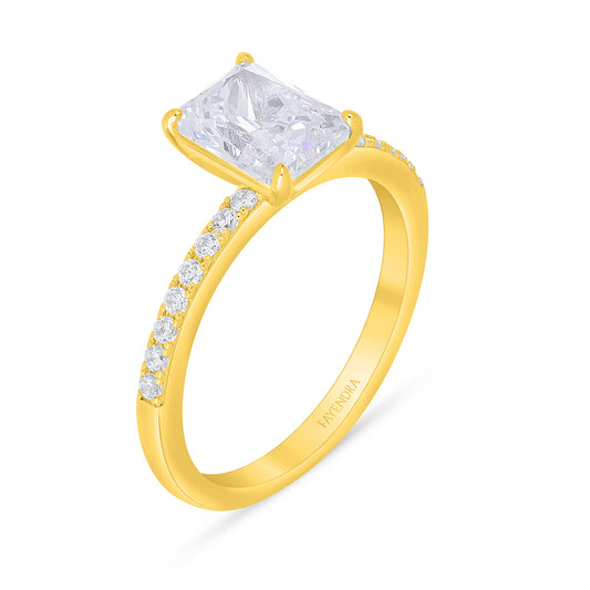 Sterling Silver 925 Ring Golden Plated Embedded With White Zircon