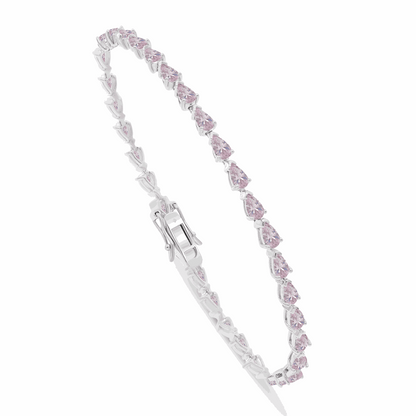 Sterling Silver 925 Bracelet Rhodium Plated Embedded With Pink Zircon