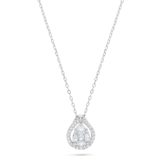 Sterling Silver 925 Necklace Rhodium Plated Embedded With White Zircon