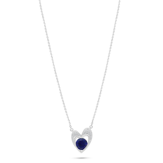 Sterling Silver 925 Necklace Rhodium Plated Embedded With Sapphire Corundum And White Zircon