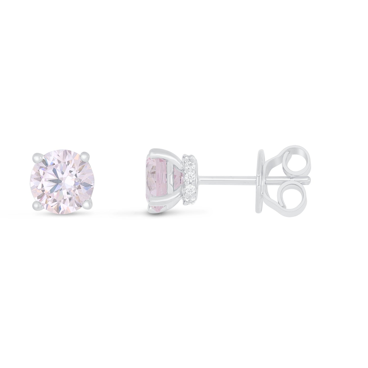 Sterling Silver 925 Earring Rhodium Plated Embedded With Pink Zircon And White Zircon