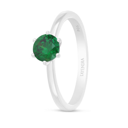 Sterling Silver 925 Ring Rhodium Plated Embedded With Emerald Zircon