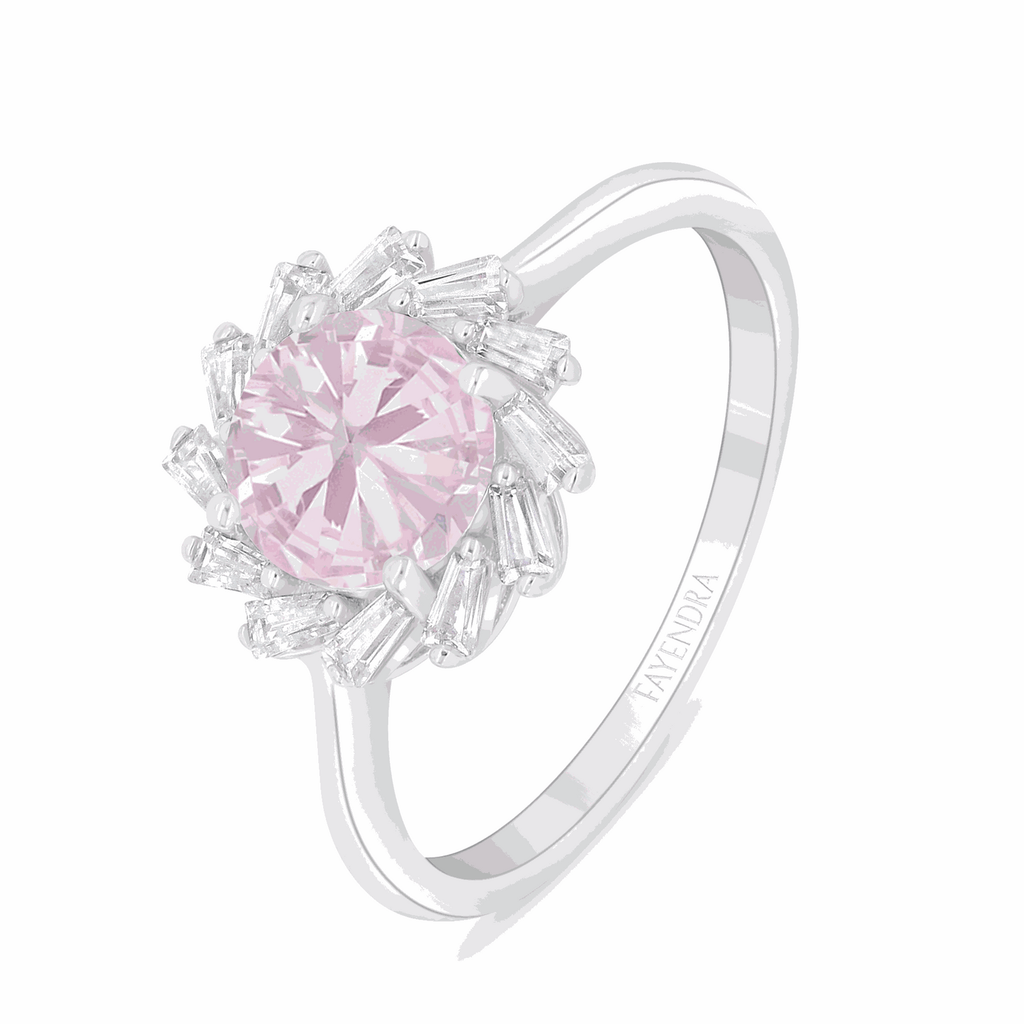 Sterling Silver 925 Ring Rhodium Plated Embedded With Pink Zircon And White Zircon