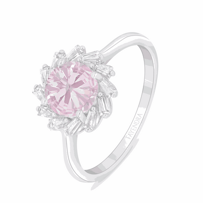 Sterling Silver 925 Ring Rhodium Plated Embedded With Pink Zircon And White Zircon
