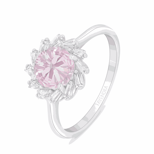 Sterling Silver 925 Ring Rhodium Plated Embedded With Pink Zircon And White Zircon