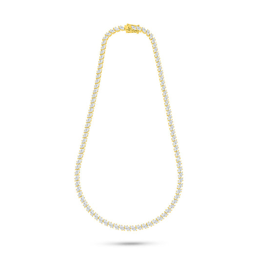 Sterling Silver 925 Necklace Golden Plated Embedded With White Zircon