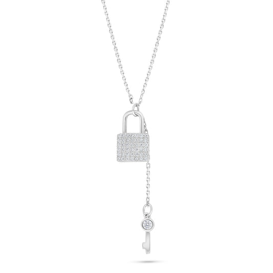 Sterling Silver 925 Necklace Rhodium Plated Embedded With White Zircon