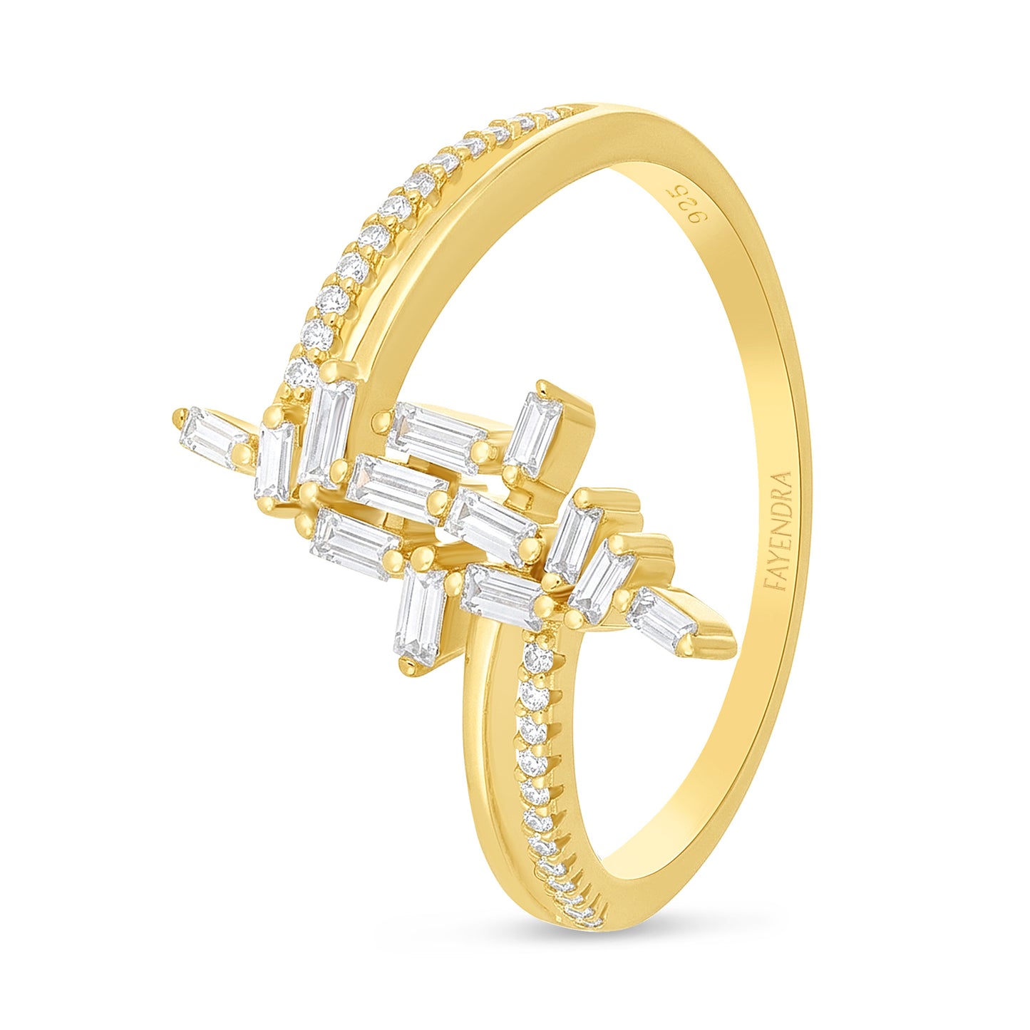 Sterling Silver 925 Ring Golden Plated Embedded With White Zircon
