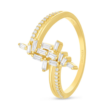 Sterling Silver 925 Ring Golden Plated Embedded With White Zircon