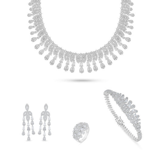 Sterling Silver 925 Set Rhodium Plated Embedded With White Zircon