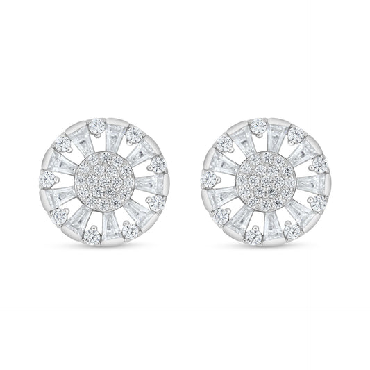 Sterling Silver 925 Earring Rhodium Plated Embedded With White Zircon