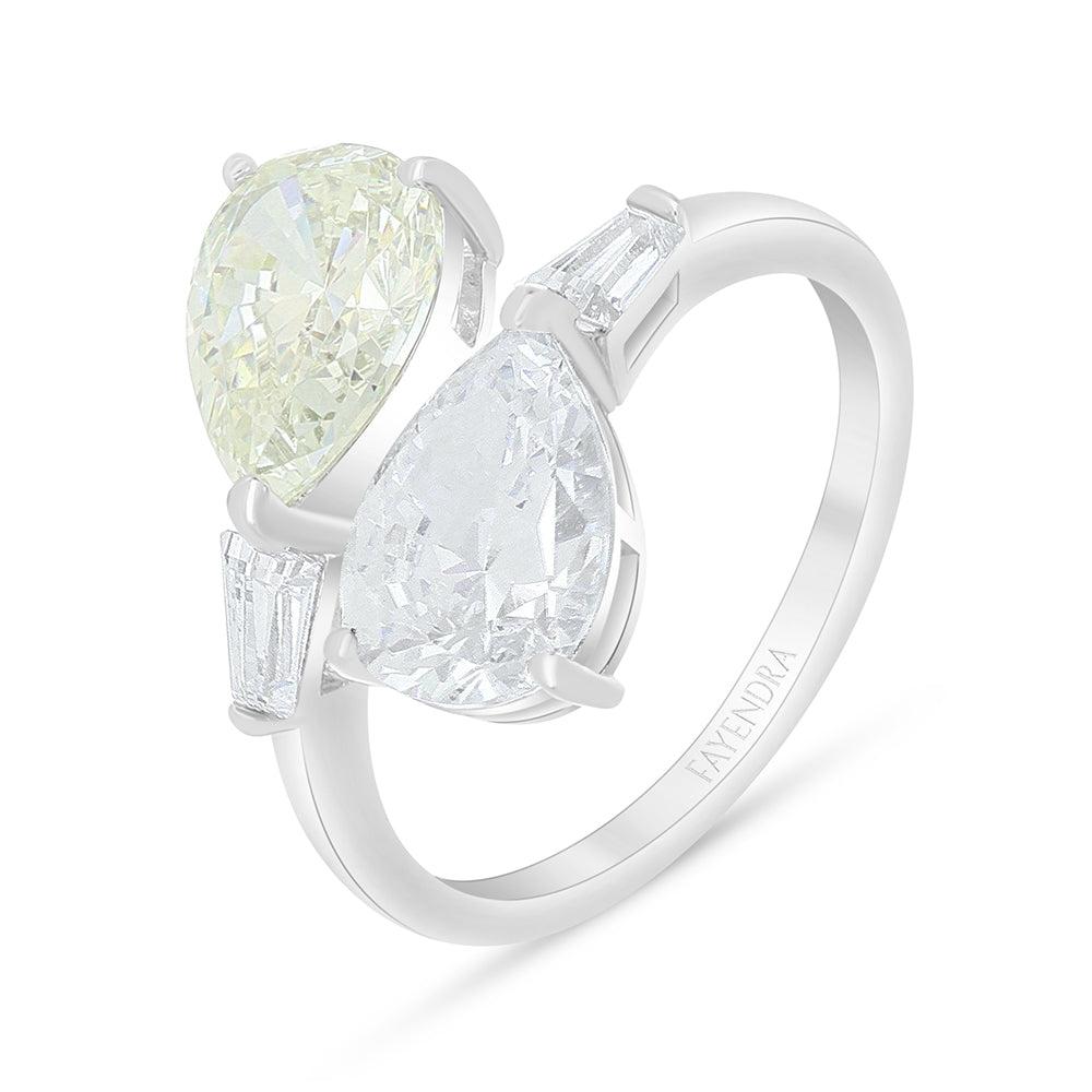 Sterling Silver 925 Ring Rhodium Plated Embedded With Diamond Zircon And White Zircon