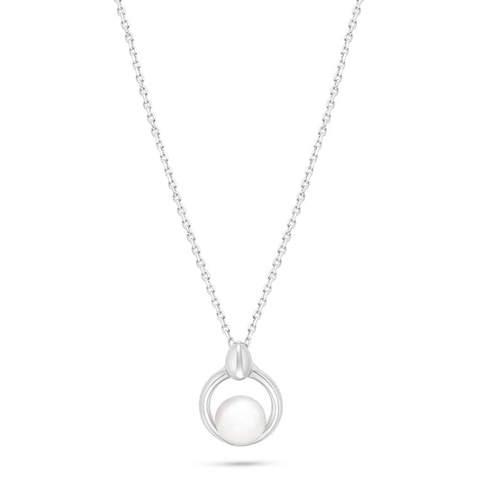 Sterling Silver 925 Necklace Rhodium Plated Embedded With Natural White Pearl