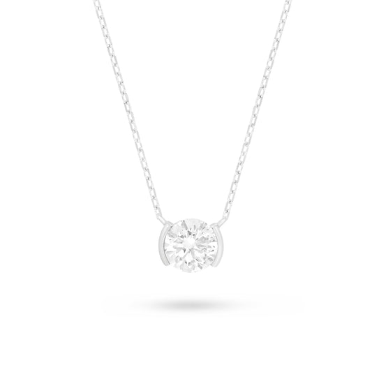 Sterling Silver 925 Necklace Rhodium Plated Embedded With White Zircon
