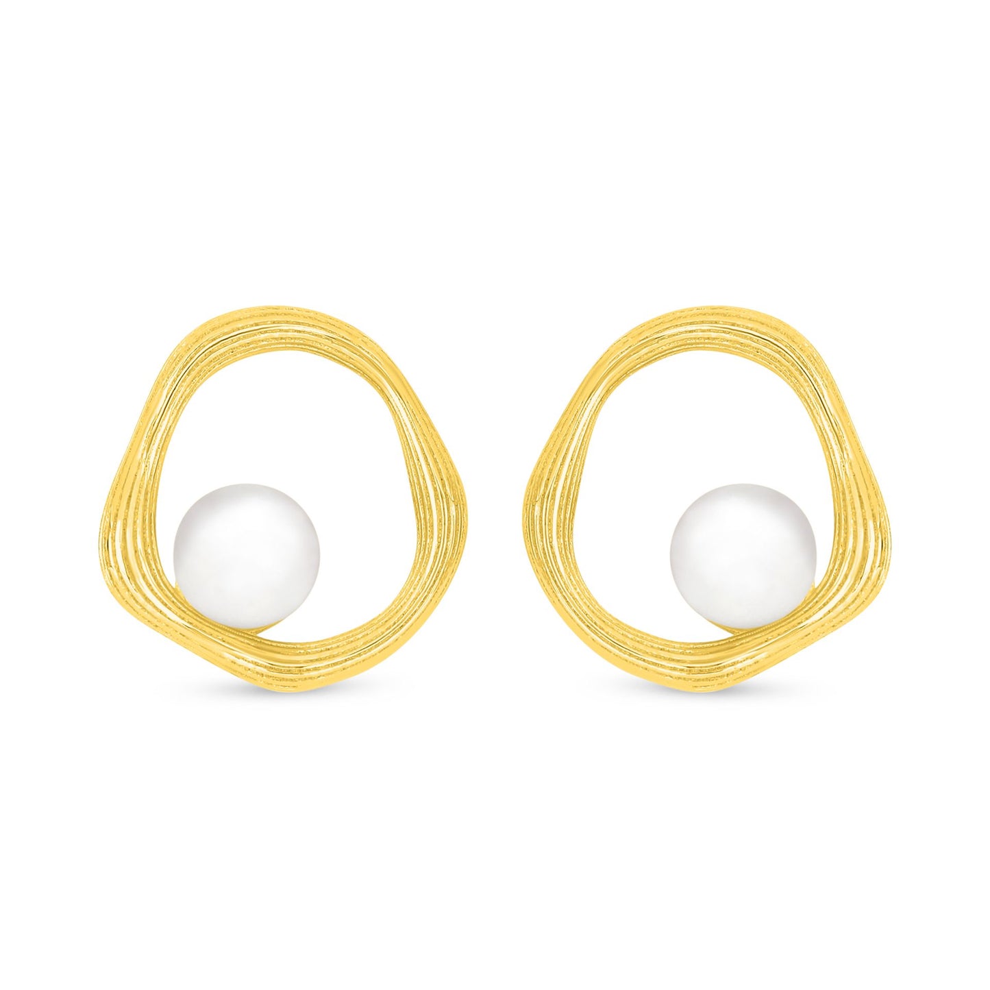 Sterling Silver 925 Earring Golden Plated Embedded With Natural White Pearl