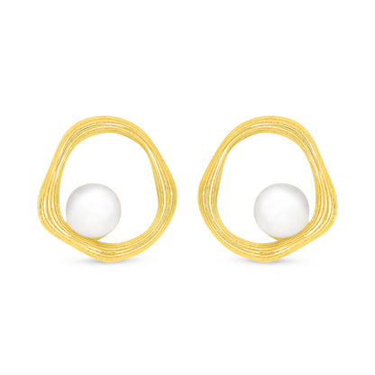 Sterling Silver 925 Earring Golden Plated Embedded With Natural White Pearl