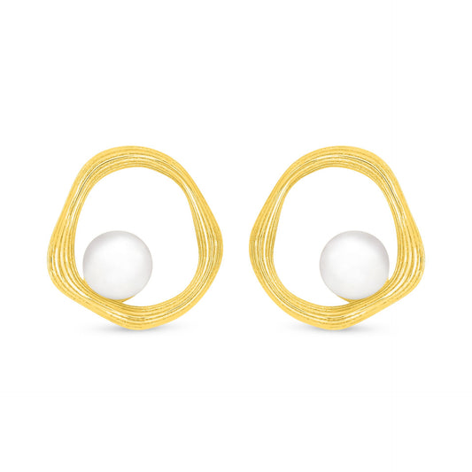 Sterling Silver 925 Earring Golden Plated Embedded With Natural White Pearl