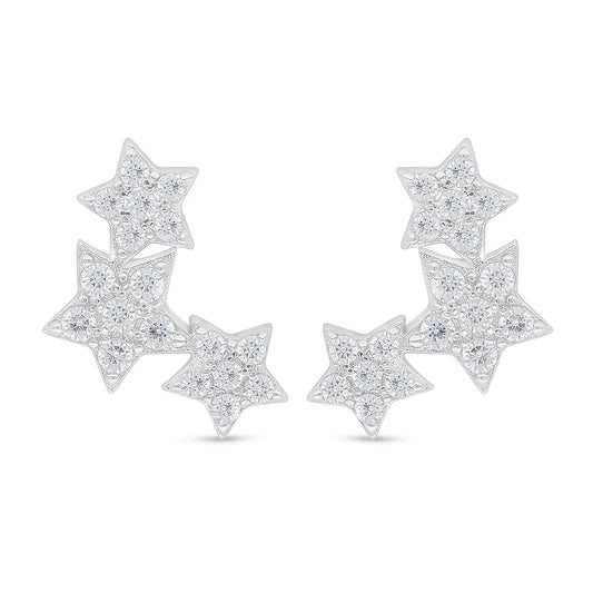 Sterling Silver 925 Earring Rhodium Plated Embedded With White Zircon