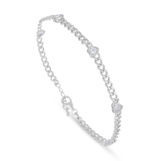 Sterling Silver 925 Bracelet Rhodium Plated Embedded With White Zircon
