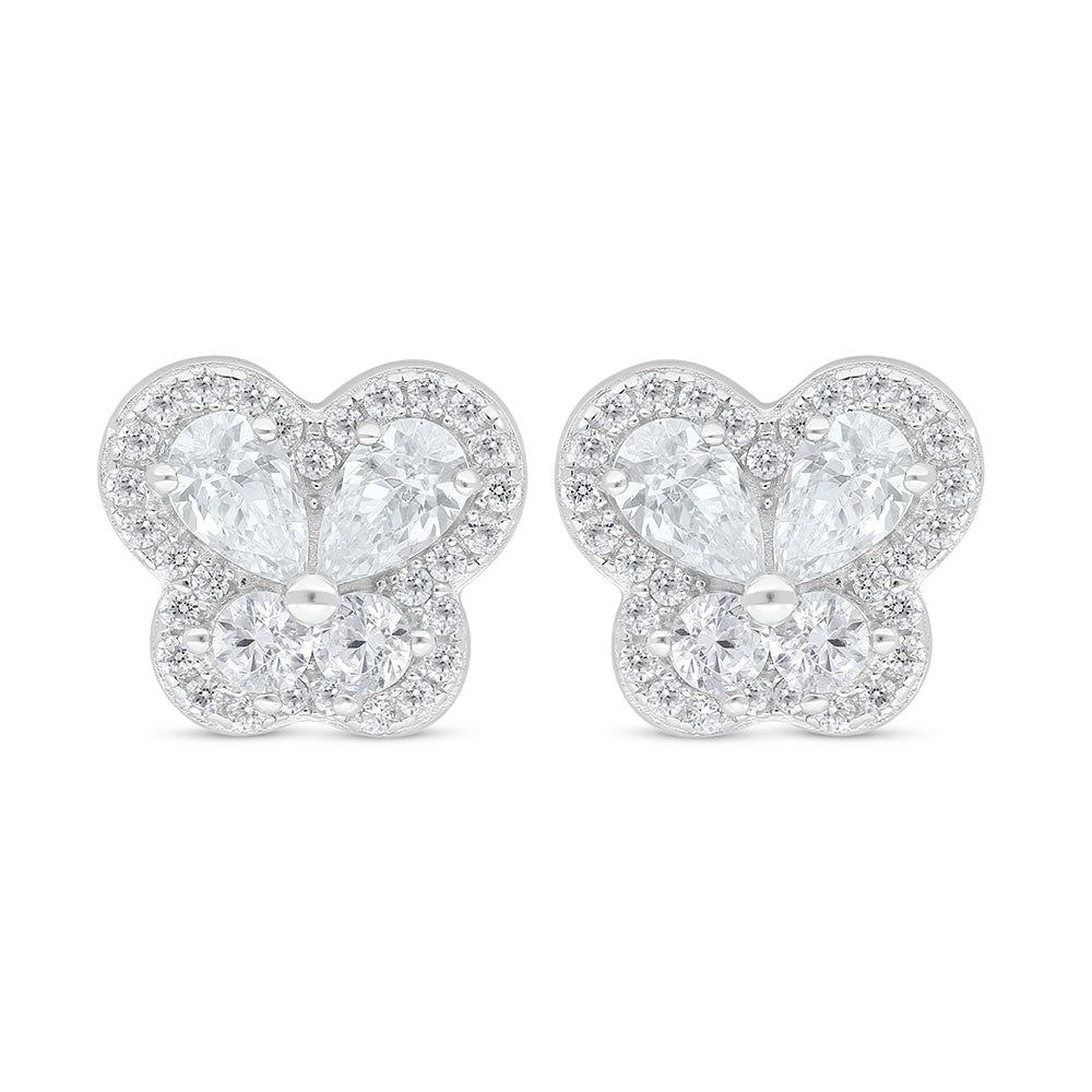 Sterling Silver 925 Earring Rhodium Plated Embedded With White Zircon