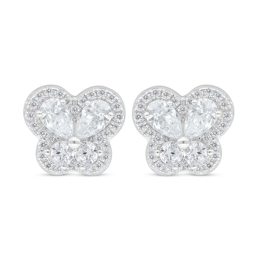 Sterling Silver 925 Earring Rhodium Plated Embedded With White Zircon