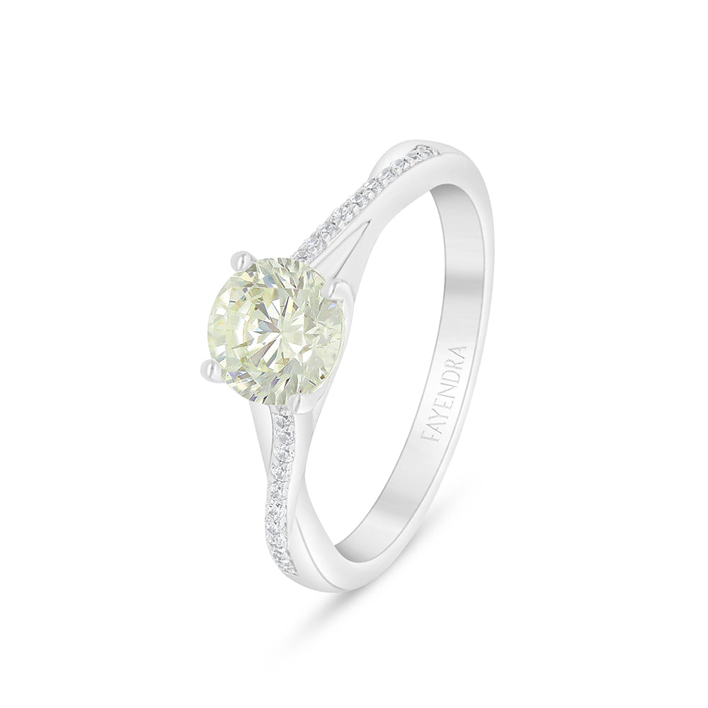 خاتم من الفضة الخالصة عيار 925 مطلي روديوم مرصع بالزركون الكناري الالماسي و فص ابيض