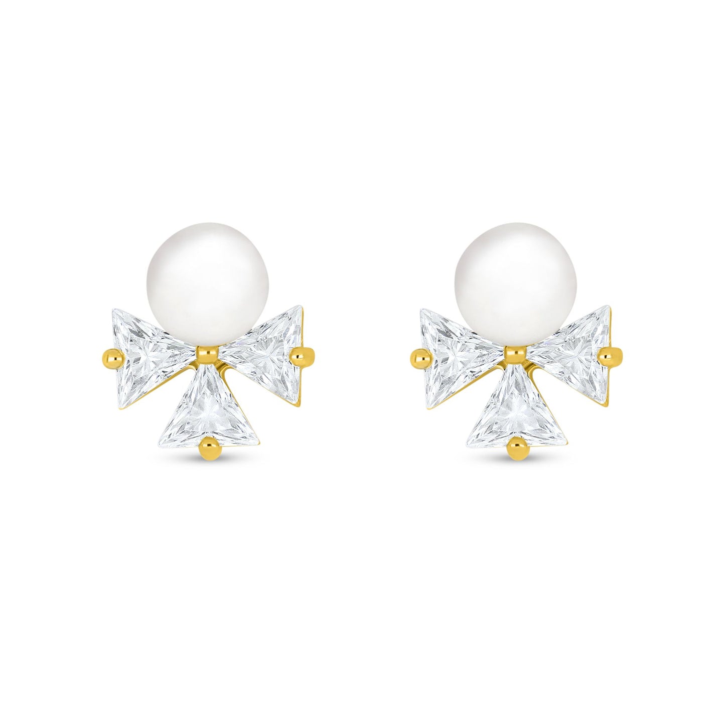 Sterling Silver 925 Earring Golden Plated Embedded With Natural White Pearl And White Zircon