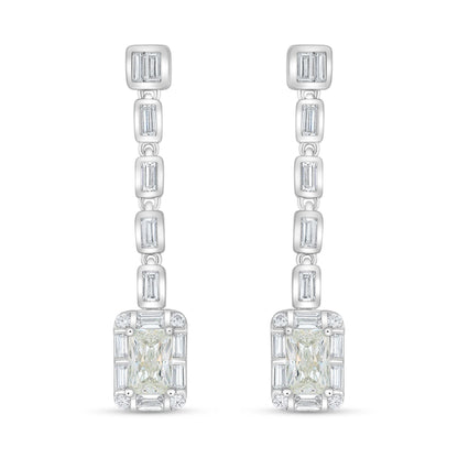 Sterling Silver 925 Earring Rhodium Plated Embedded With Diamond Zircon And White Zircon