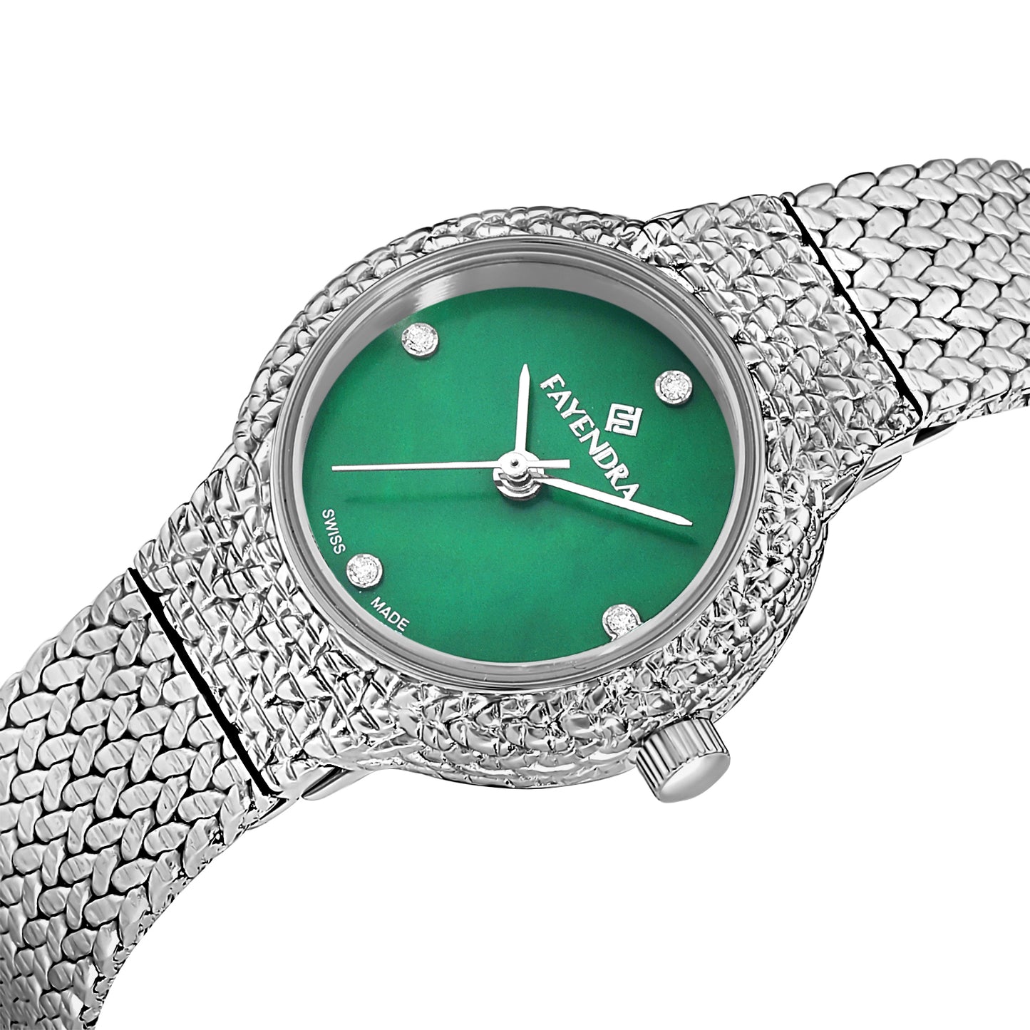 Stainless Steel 316L Watch Silver Color Embedded With White Zircon - GREEN MOP DIAL