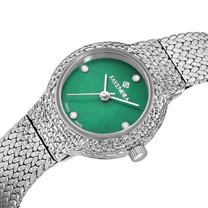 Stainless Steel 316L Watch Silver Color Embedded With White Zircon - GREEN MOP DIAL