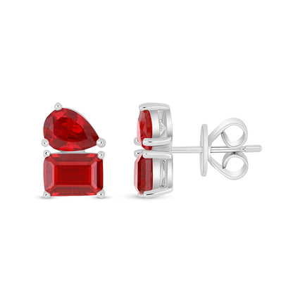 Sterling Silver 925 Earring Rhodium Plated Embedded With Ruby Corundum
