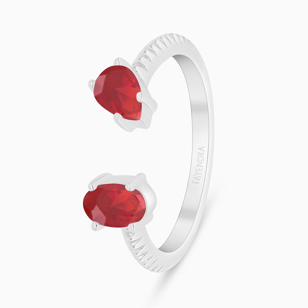 Sterling Silver 925 Ring Rhodium Plated Embedded With Ruby Corundum