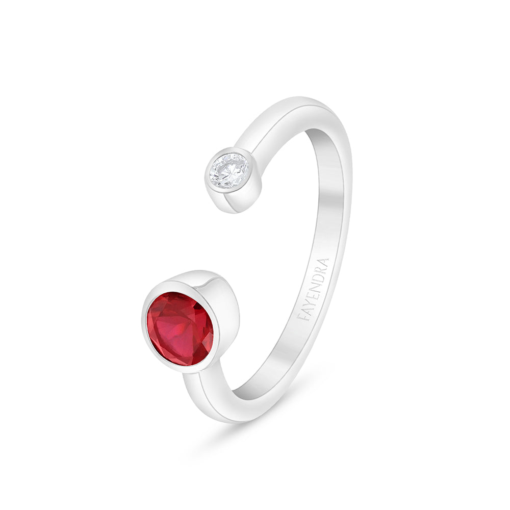 Sterling Silver 925 Ring Rhodium Plated Embedded With Ruby Corundum And White Zircon