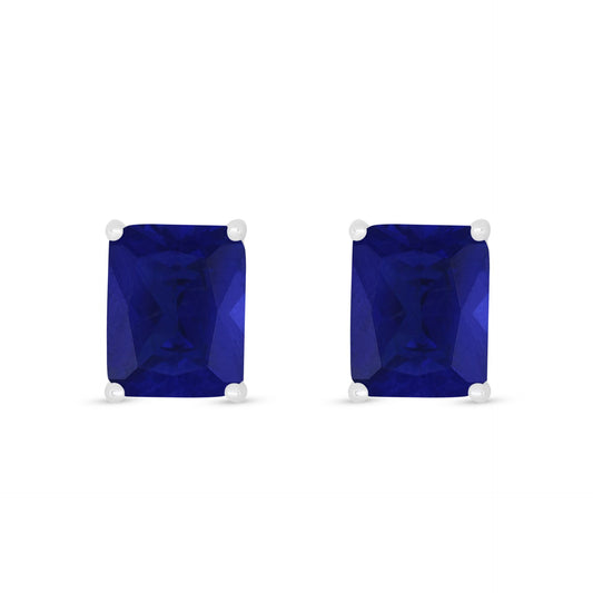Sterling Silver 925 Earring Rhodium Plated Embedded With Sapphire Corundum